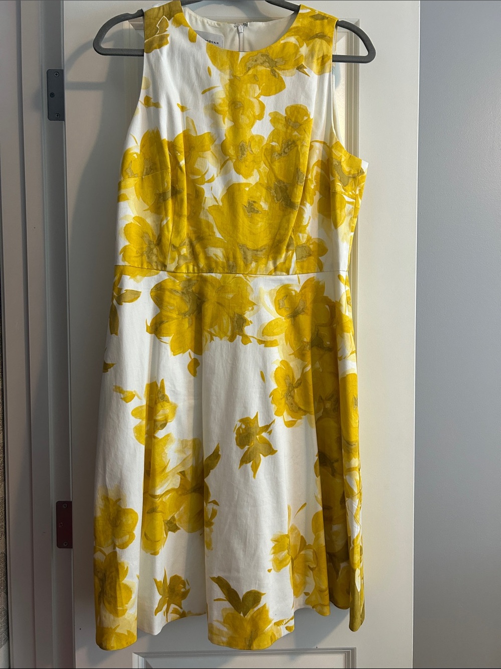 Donna Morgan White Midi Dress with Yellow Floral Print